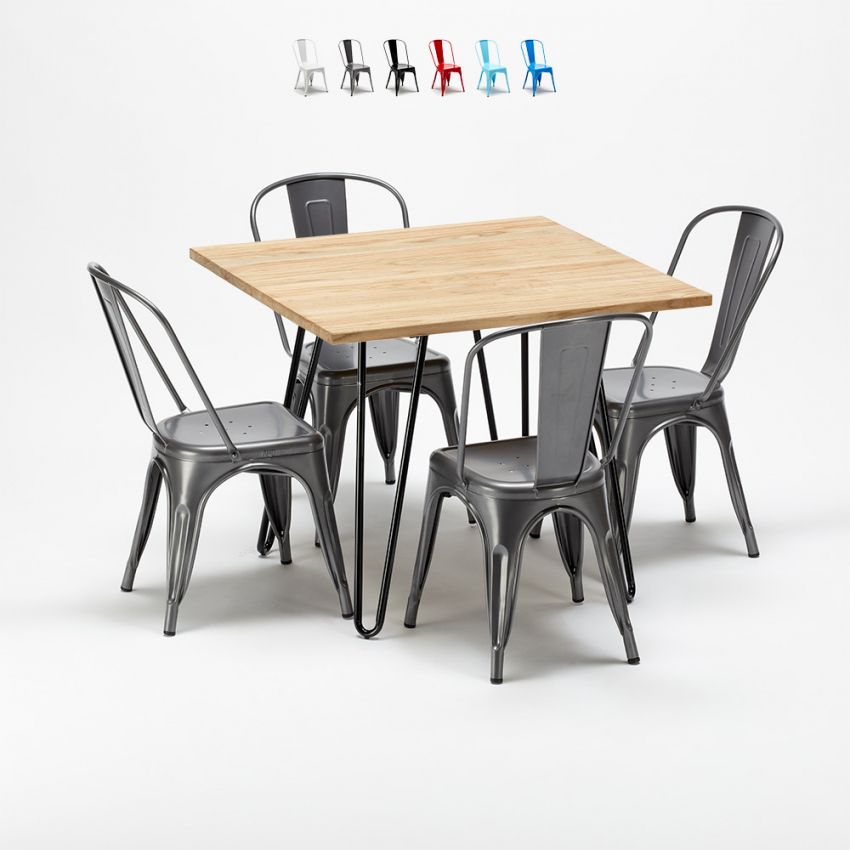 Set met vierkante tafel en 4 metalen stoelen in industriële stijl Tribeca Kosten Set met vierkante tafel en 4 metalen stoelen in industriële stijl Tribeca Kosten