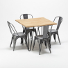 Set met vierkante tafel en 4 metalen stoelen in industriële stijl Tribeca 