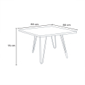 Set met vierkante tafel en 4 metalen stoelen in industriële stijl Tribeca 