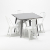 Set met vierkante tafel en 4 metalen stoelen in industriële stijl Flushing Model