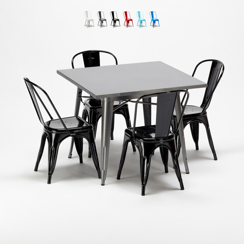vierkante tafel en industriële metalen stoelen in Lix-stijl flushing Kosten