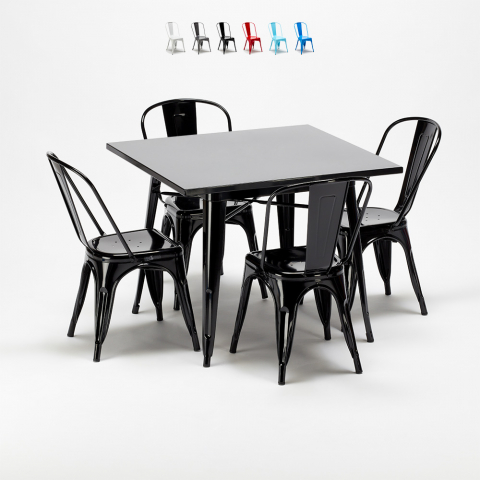 Set met vierkante tafel en 4 metalen stoelen in industriële stijl Soho Aanbieding