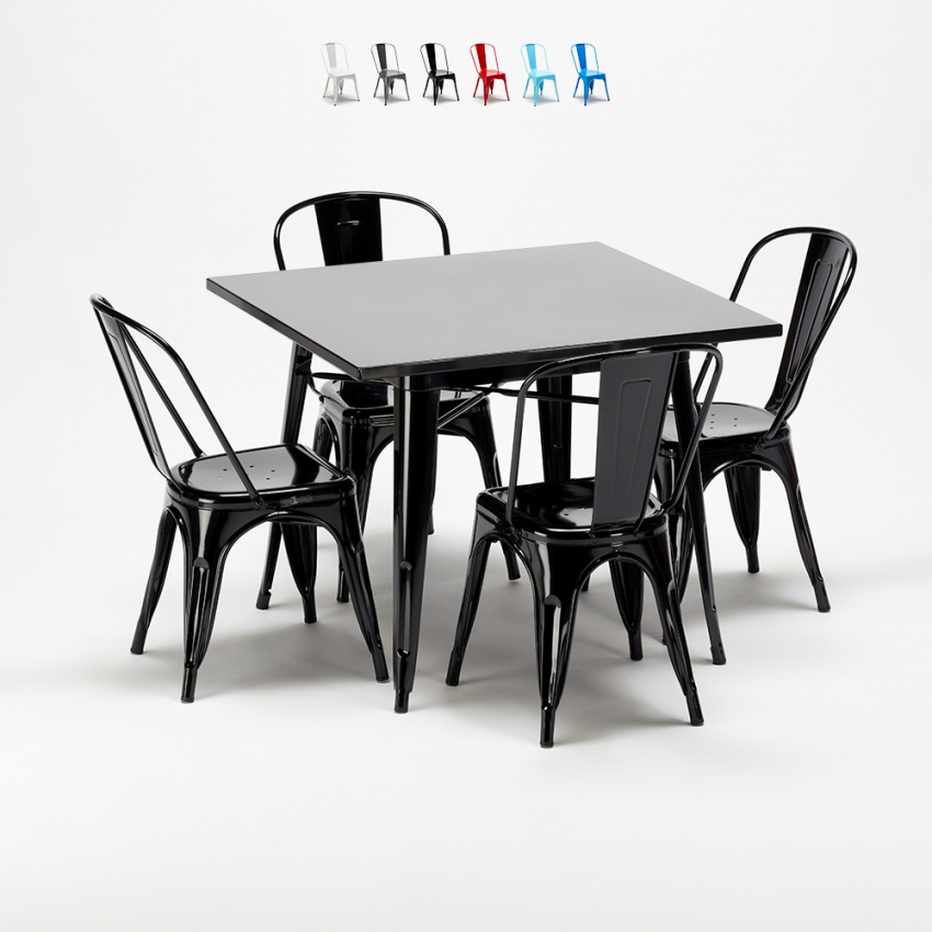 zo veel Moet eigendom Soho: Vierkante tafel en industriële metalen stoelen in Tolix-stijl