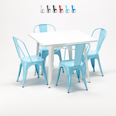 Set met vierkante tafel en 4 metalen stoelen in industriële stijl Harlem Aanbieding