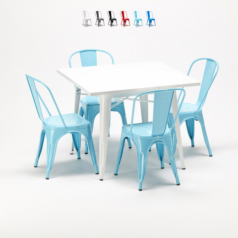 set metalen stoelen in Lix-stijl en vierkante tafel in industrieel design harlem Aanbieding