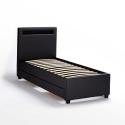 Eenpersoons bed met LED-hoofdbord en lades 80x190 cm Geneva Twin Korting