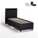 Eenpersoons bed met LED-hoofdbord en lades 80x190 cm Geneva Twin Verkoop