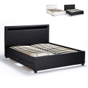 Modern tweepersoons bed Geneva King met Led-hoofdbord en lades, 160x190cm Verkoop