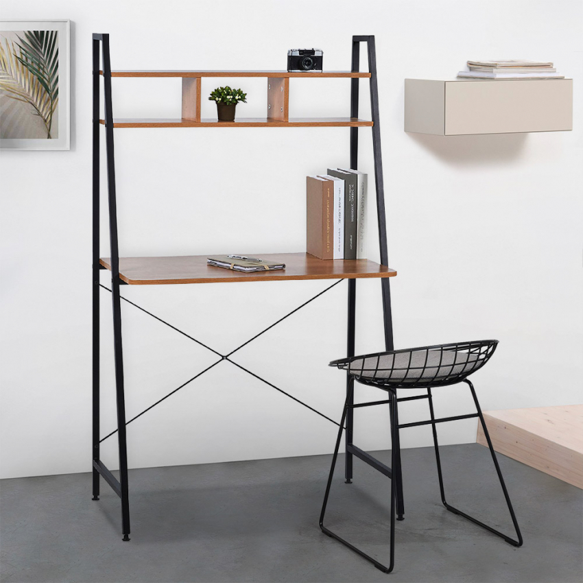 Industrieel design bureau 84x142 cm van hout en staal met boekenplank Cactus Aanbieding Industrieel design bureau 84x142 cm van hout en staal met boekenplank Cactus Aanbieding