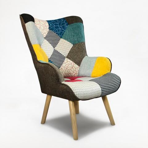 Design fauteuil Patchy Chic in patchwork stof met armleuningen Aanbieding