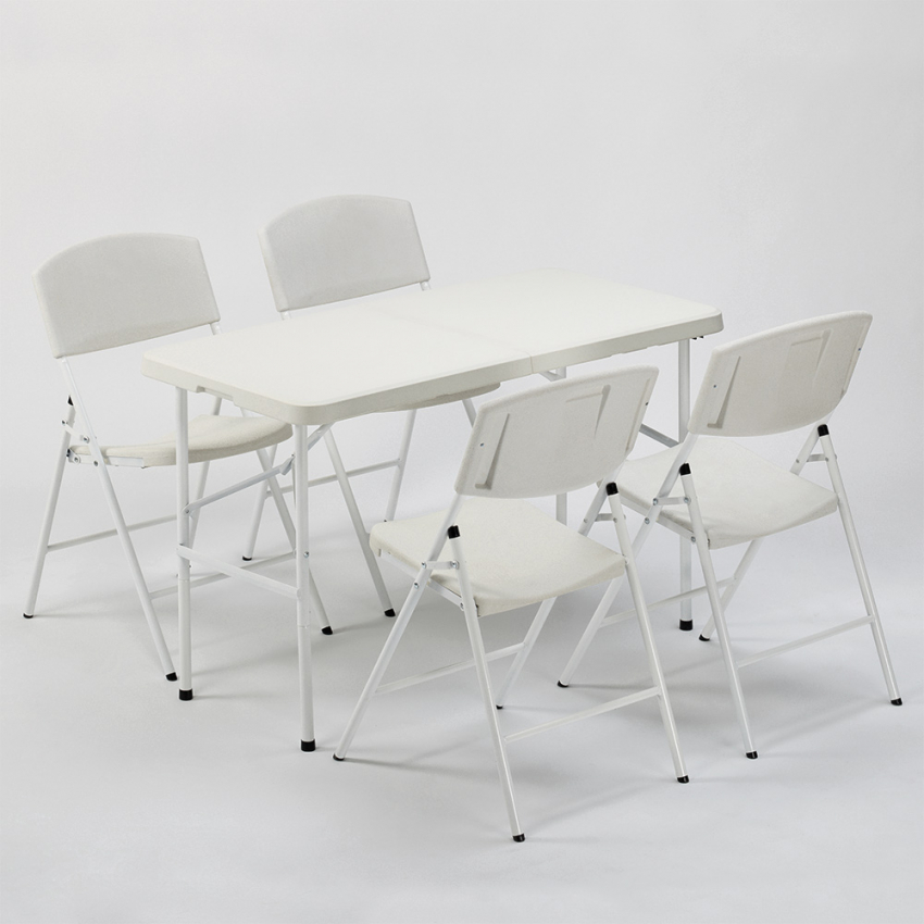 Set rechthoekige tafel 120x60 cm en 4 klapstoelen voor camping en tuin Hood Aanbieding Set rechthoekige tafel 120x60 cm en 4 klapstoelen voor camping en tuin Hood Aanbieding