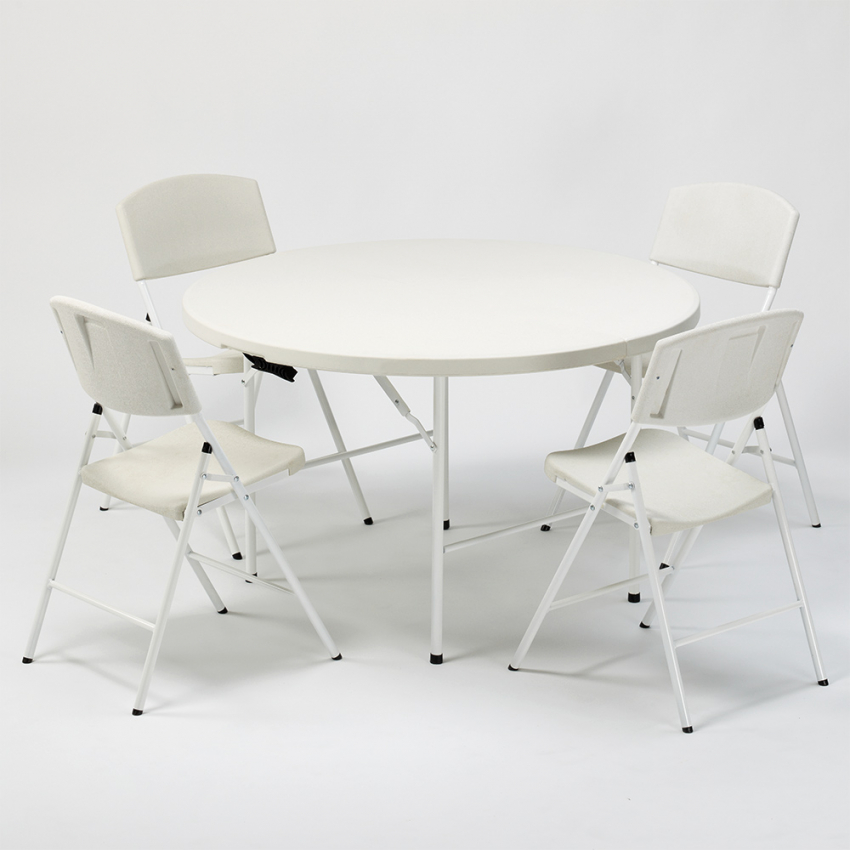 Set van 120 cm ronde tafel en 4 klapstoelen voor camping en tuin Columbia Aanbieding Set van 120 cm ronde tafel en 4 klapstoelen voor camping en tuin Columbia Aanbieding
