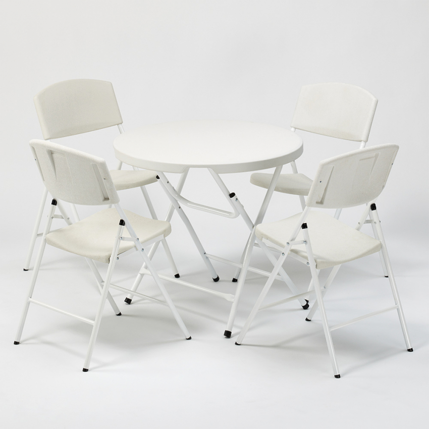 Set van ronde tafel 80 cm en 4 klapstoelen voor camping en tuin Temple Aanbieding Set van ronde tafel 80 cm en 4 klapstoelen voor camping en tuin Temple Aanbieding