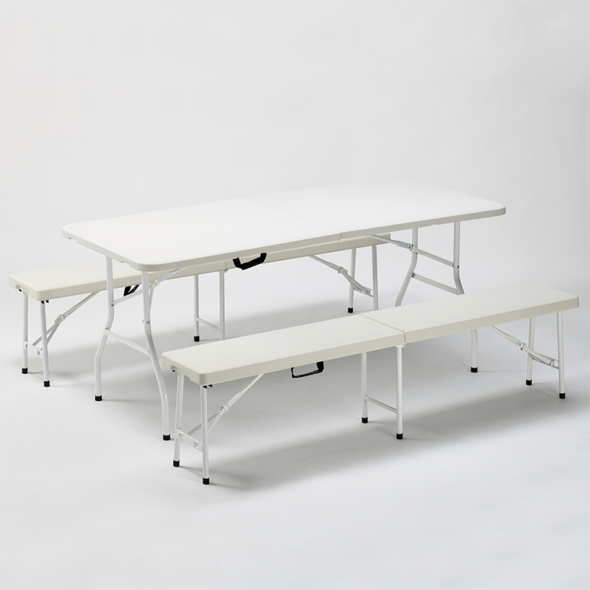 Set van rechthoekige tafel 180x74 cm en 2 banken voor tuinfeesten Baker Aanbieding