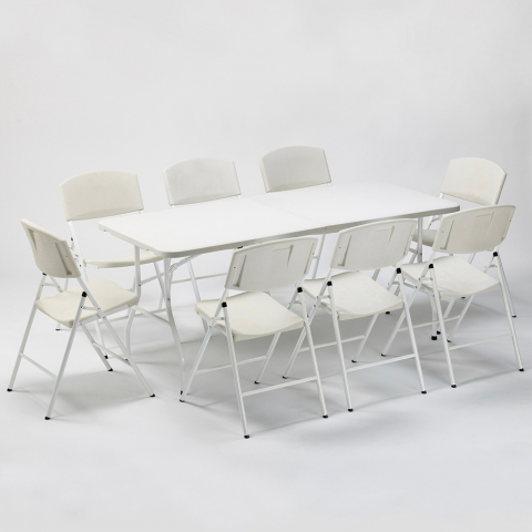 Set rechthoekige tafel 200x90 cm en 8 klapstoelen voor camping en tuin Davos Aanbieding