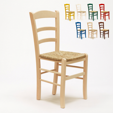 Stock 20 houten stoelen met gevulde zitting voor keuken en rustieke trattoria's Paesana Aanbieding