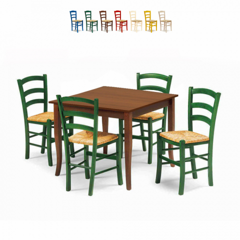 Set 4 stoelen met vierkante tafel voor keukenbar 80x80 hout Rusty