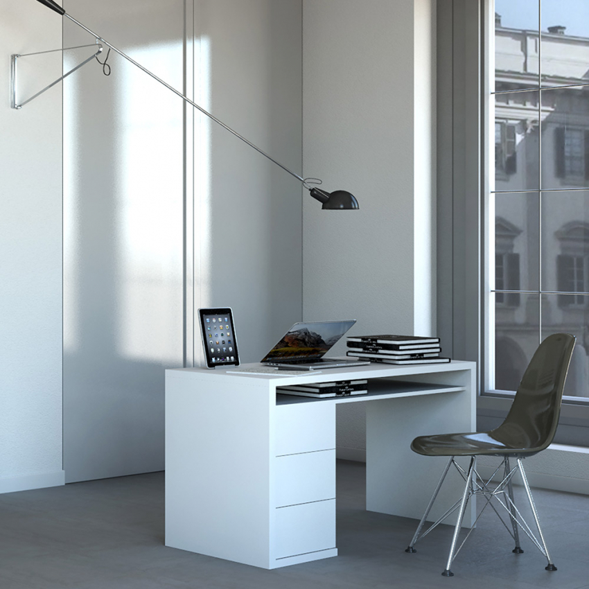 Wit design bureau met 3 lades 110x60 cm Franklyn Aanbieding Wit design bureau met 3 lades 110x60 cm Franklyn Aanbieding