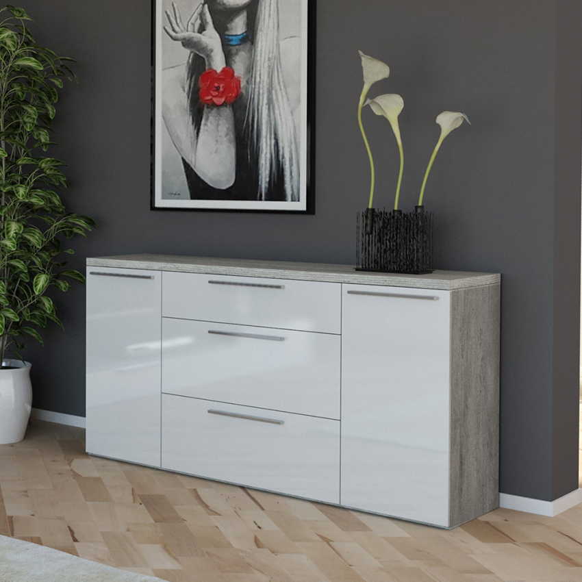 Wit en betongrijs modern design dressoir 160x45 cm Leyla Aanbieding Wit en betongrijs modern design dressoir 160x45 cm Leyla Aanbieding