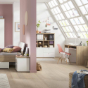 Moderne houten en wit gelakte boekenkast met open vakken en schuiflades Aurora Verkoop