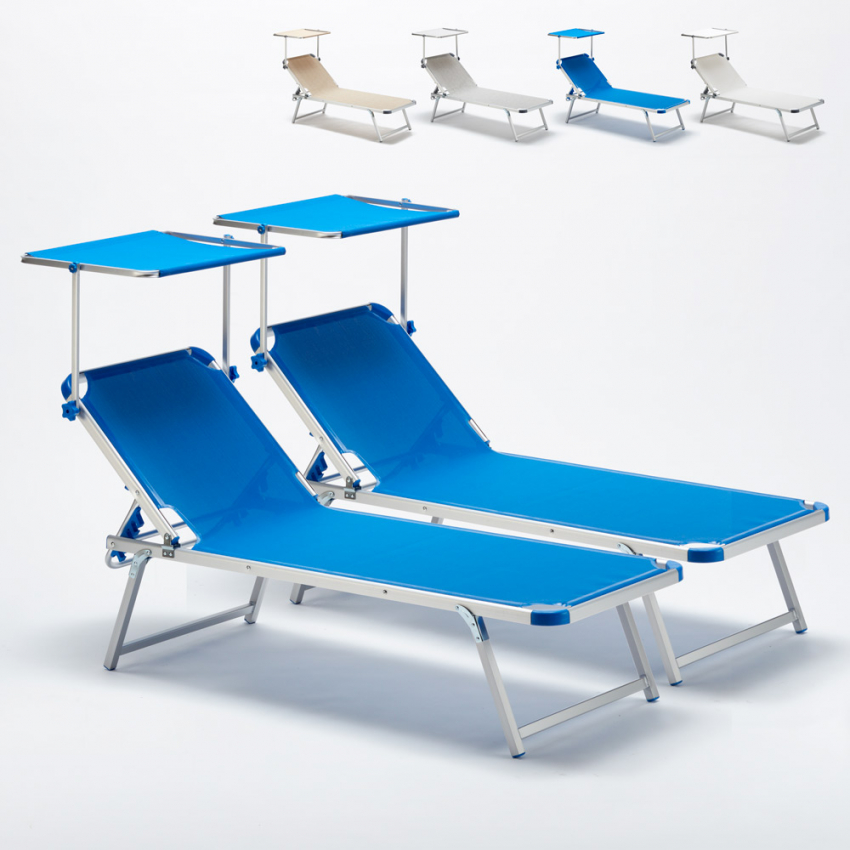 Set van 2 aluminium ligbedden met schuifdak Nettuno Voorraad Set van 2 aluminium ligbedden met schuifdak Nettuno Voorraad