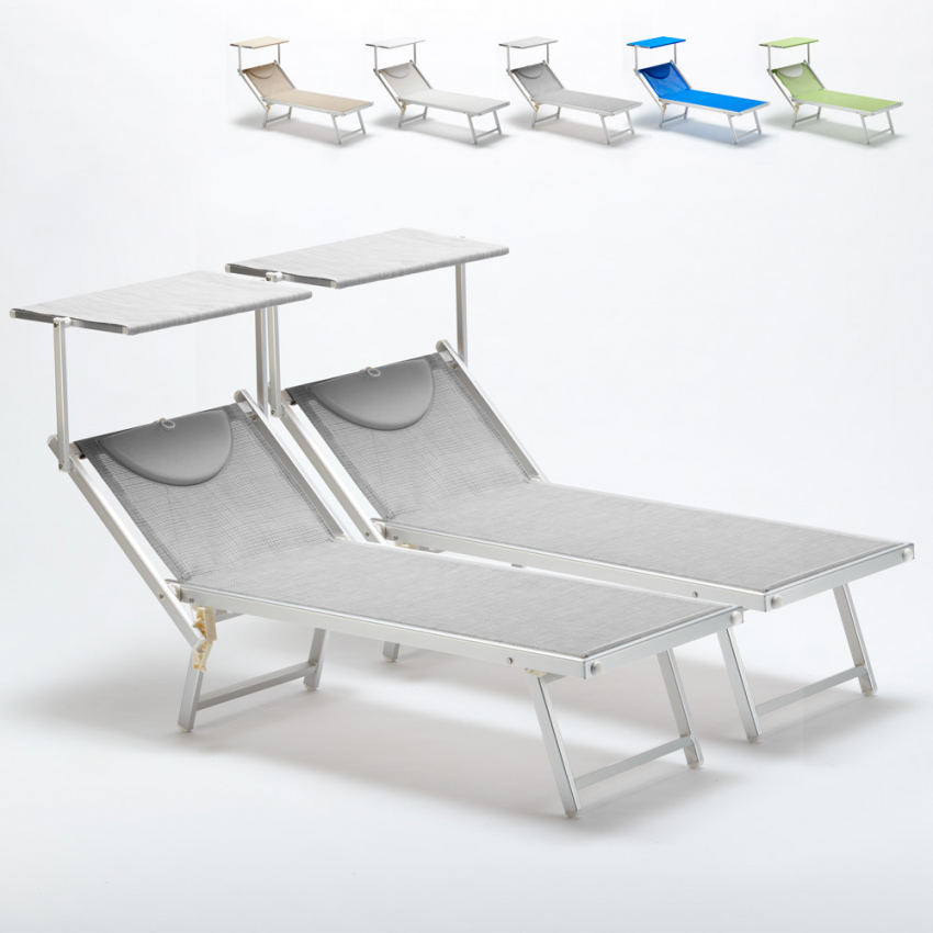 Set van 2 professionele aluminium strandligbedden Italia 