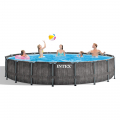 Intex 26744 Prism Frame Greywood bovengronds rond zwembad 549x122 cm Aanbieding