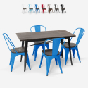 rechthoekige tafel 120x60 met 4 design stoelen van staal en hout industrieel ralph Kortingen