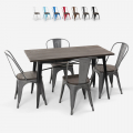 Industriële set van staal en hout met rechthoekige tafel 120x60 cm en 4 stoelen Ralph Aanbieding