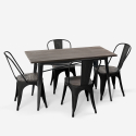 Industriële set van staal en hout met rechthoekige tafel 120x60 cm en 4 stoelen Ralph Kosten