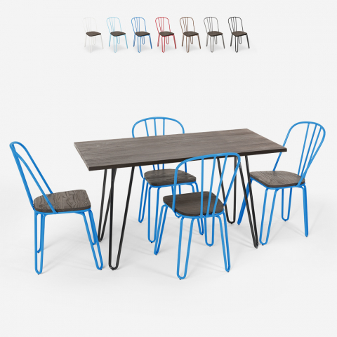 set rechthoekige tafel 120x60 met 4 design stoelen van hout en industrieel staal Lix magis Aanbieding