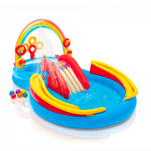 Opblaasbaar zwembad voor kinderen Intex 57453 speeltuin regenboog Rainbow Ring Aanbieding
