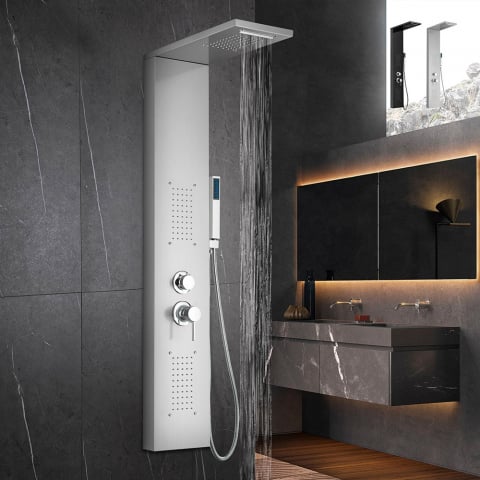 Steel shower column panel with hydromassage waterfall mixer Sirmione