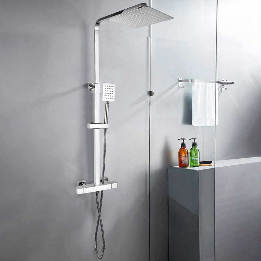 Thermostatisch stalen douchepaneel met mengkraan en handdouche Saturnia Aanbieding Thermostatisch stalen douchepaneel met mengkraan en handdouche Saturnia Aanbieding