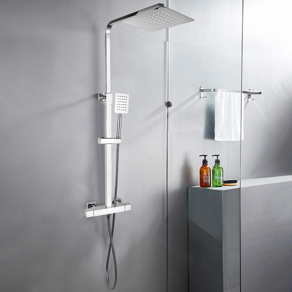 Thermostatisch stalen douchepaneel met mengkraan en handdouche Saturnia