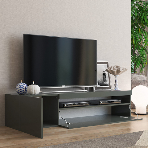 Modern TV cabinet with door and flap drawer 150cm Daiquiri Anthracite M