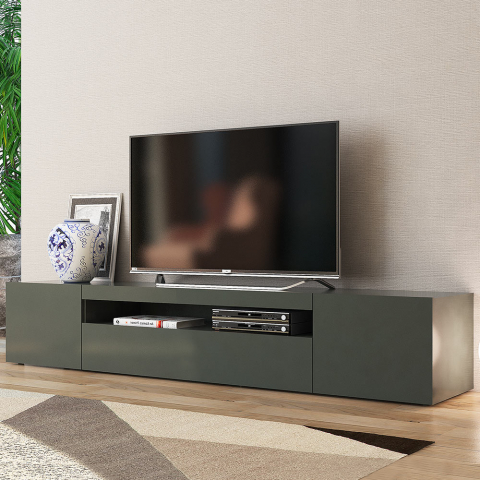 Modern TV cabinet with door and flap drawer 200cm Daiquiri Anthracite L