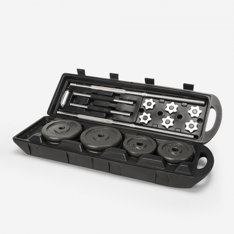 Set of adjustable dumbbells and barbell with trolley case 50kg Hercules XL