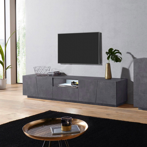 Modern TV meubel met 4 schuifdeuren 220cm lade Vega Low Ardesia XL Aanbieding