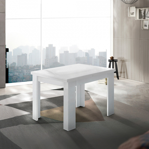 Moderne design witte uitschuifbare eettafel met boekensteunen 90-180x90cm Jesi Liber Aanbieding