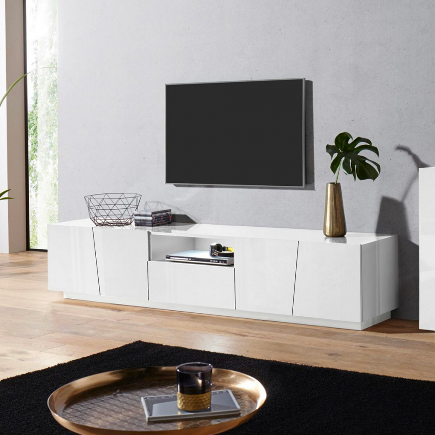 Design TV-meubel met 4 deuren, schuifladevak wit VEGA LOW XL Aanbieding