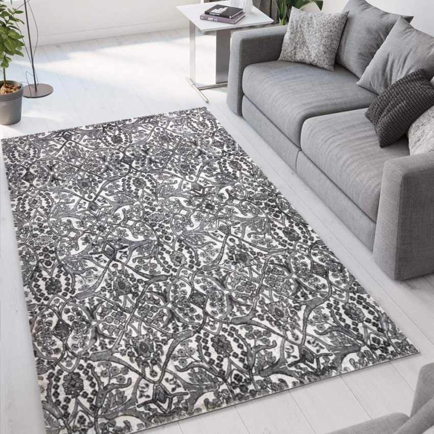 Modern bloemdessin tapijt Dubbelgrijs kortpolig GRI003 black friday 2022 aanbiedingen