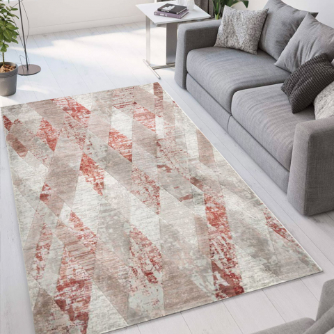 Modern design geometrisch ruit kortpolig tapijt Double grijs rood TER001 Aanbieding