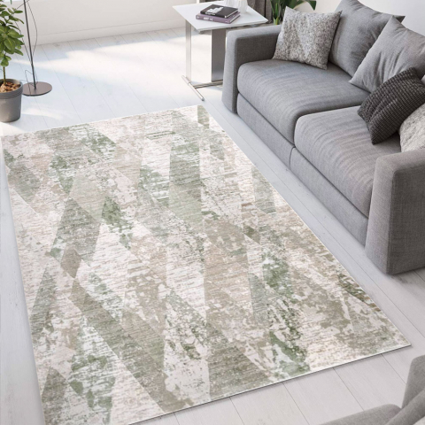 Modern tapijtdesign geometrische ruit Double wit groen VER001 Aanbieding