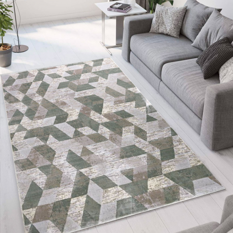 Modern geometrisch design kortpolig tapijt Double grijs groen VER002