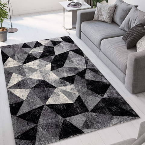Modern design geometrisch rechthoekig grijs zwart Milano tapijt GRI011 Aanbieding