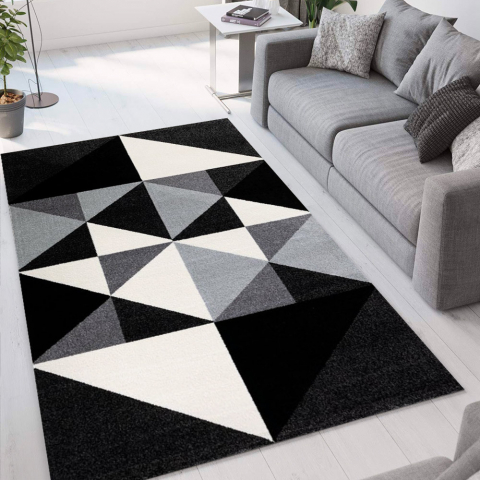 Modern design geometrisch rechthoekig grijs zwart Milano tapijt GRI013 Aanbieding