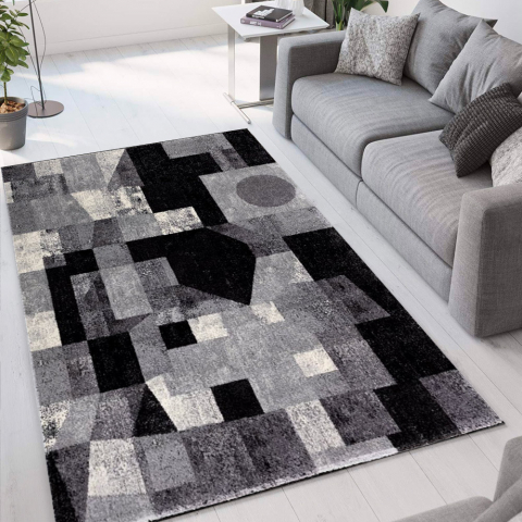 Rechthoekig modern geometrisch design vloerkleed grijs zwart Milano GRI012