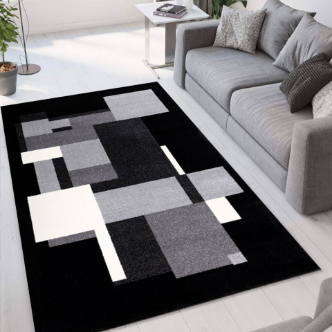 Modern rechthoekig geometrisch design grijs zwart Milano tapijt GRI014