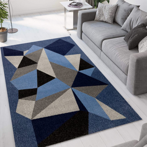 Modern geometrisch design woonkamerkleed blauw grijs Milano BLU016